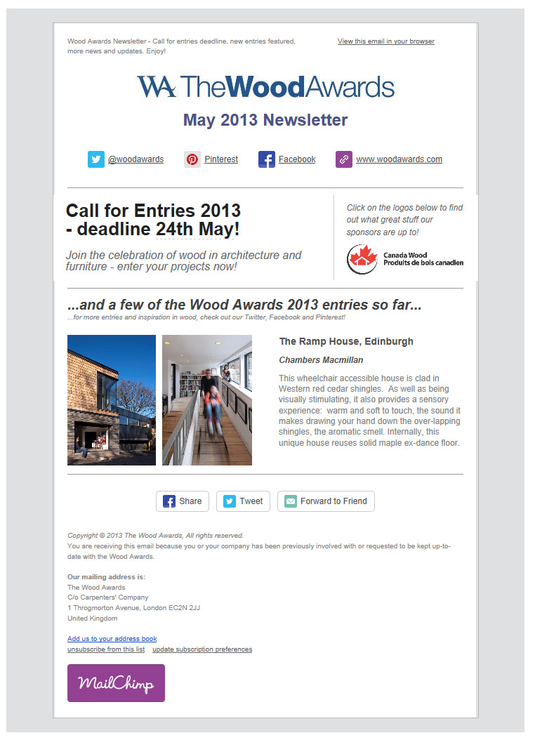 Wood Awards Mailshot